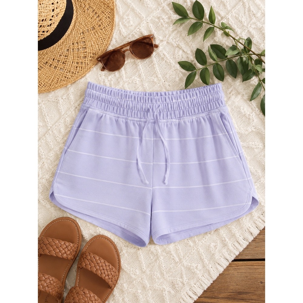 Ronnings Style Collection Womens Light Blue Striped Shorts Small Dolphin Hem